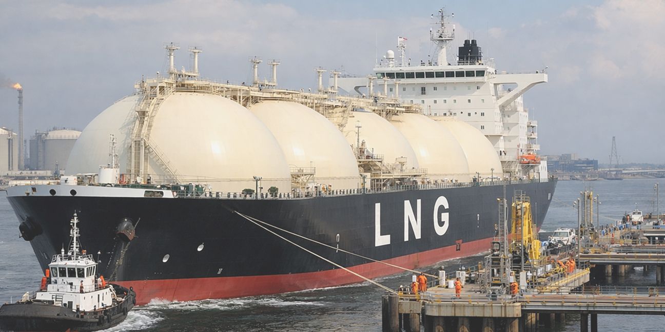 Ein LNG Transportschiff dockt am Hafen an - mit Chat GPT erstellt