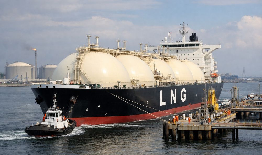Dieses Bild zeigt ein Frachtschiff mit LNG Gas an Board und verdeutlicht das Thema Gaspreisentwicklung 2026