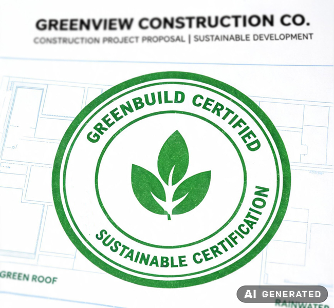 Ein Foto von einem Label „Greenbuild Certified“.