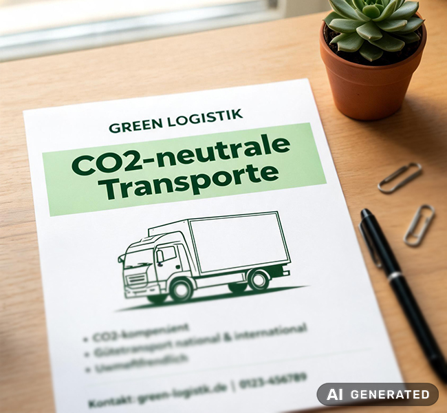 Ein Foto von einem Flyer „Co2-neutrale Transporte“.