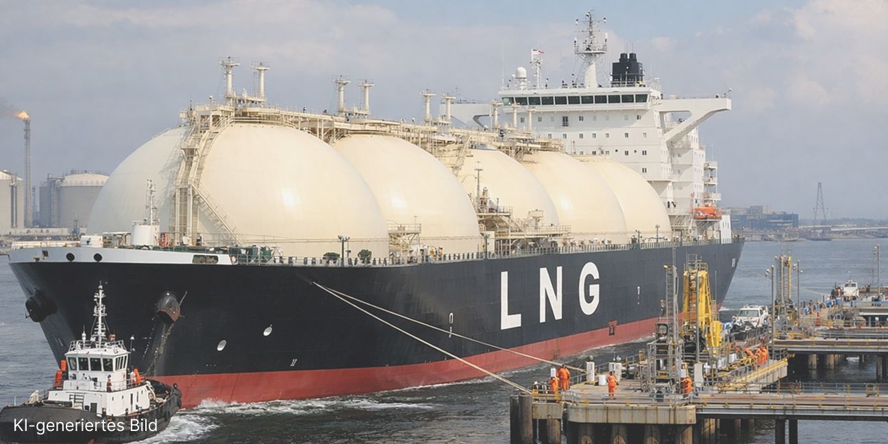 Ein LNG Transportschiff dockt am Hafen an - mit Chat GPT erstellt