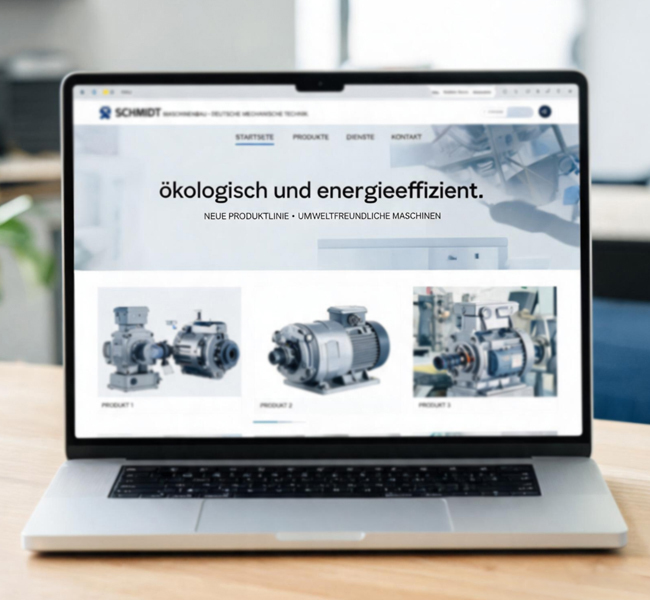 Ein Foto von einer Website mit der Headline „ökologisch und energieeffizient“. (Bild-Info: KI-generiert)