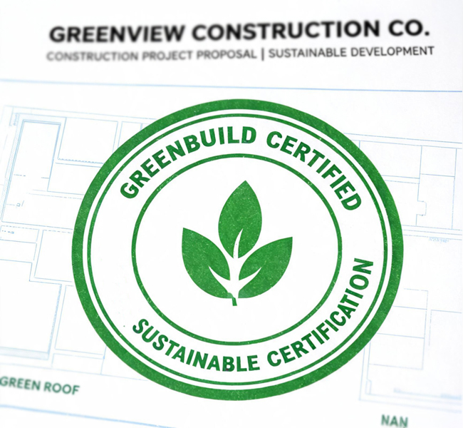 Ein Foto von einem Label „Greenbuild Certified“. (Bild-Info: KI-generiert)