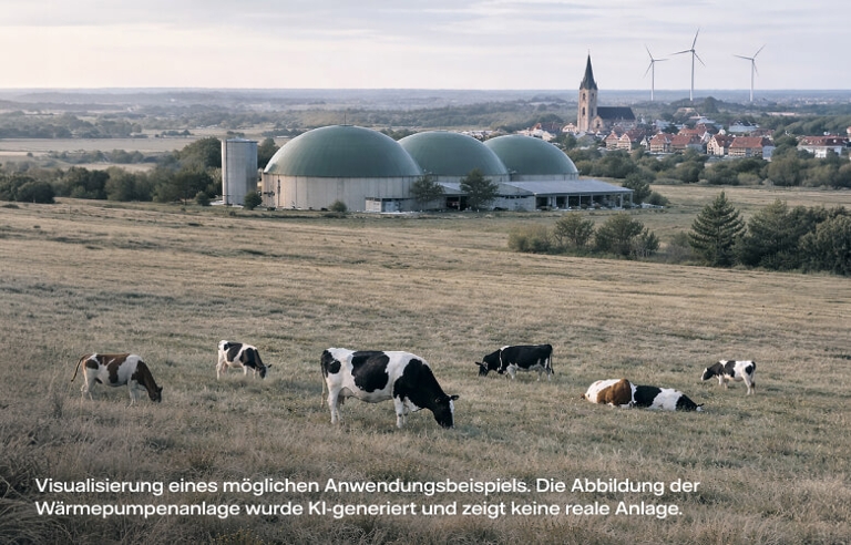 Kühe vor einer Biogasanlage