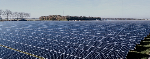 Solarpark auf grüner Landfläche.